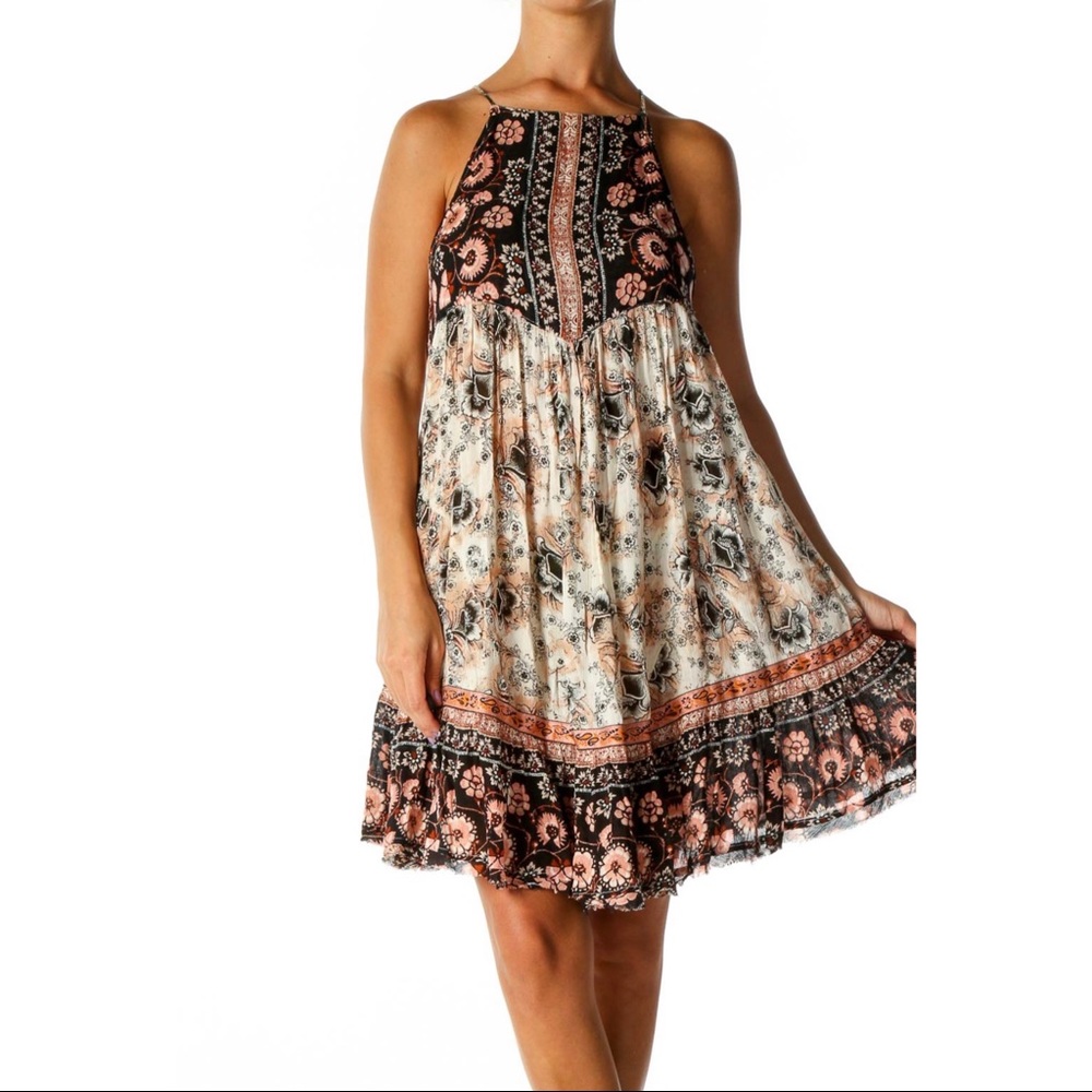 NWT Free People Casablanca Halter Slip Dress In Ocean Shell Combo xs